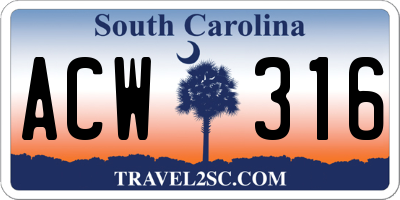 SC license plate ACW316