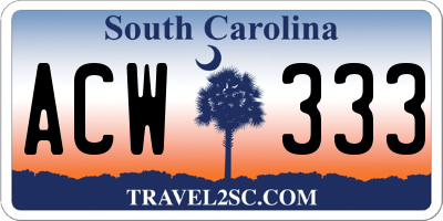 SC license plate ACW333