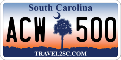 SC license plate ACW500