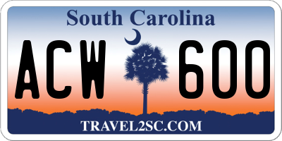 SC license plate ACW600