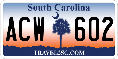 SC license plate ACW602