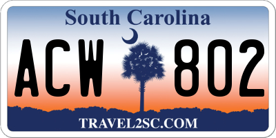 SC license plate ACW802