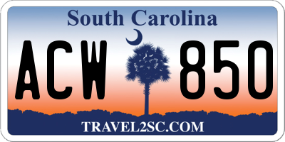 SC license plate ACW850
