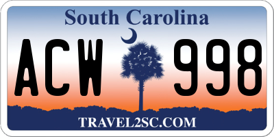 SC license plate ACW998
