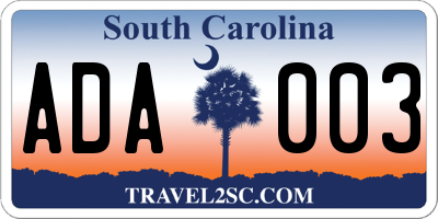 SC license plate ADA003