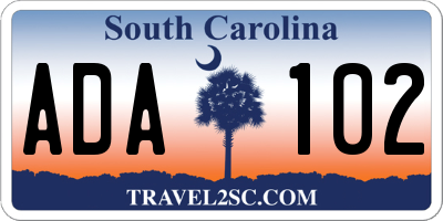 SC license plate ADA102