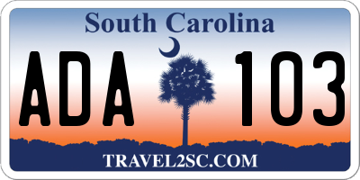 SC license plate ADA103