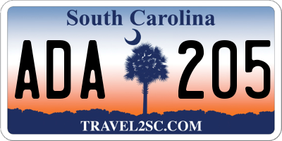 SC license plate ADA205