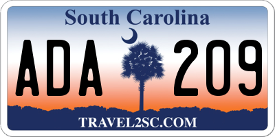 SC license plate ADA209