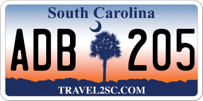 SC license plate ADB205