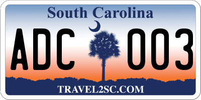 SC license plate ADC003