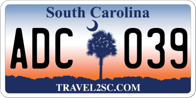 SC license plate ADC039