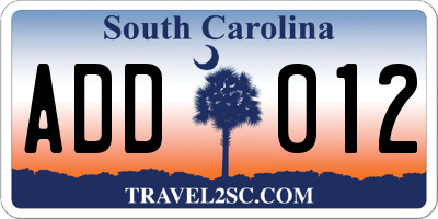 SC license plate ADD012