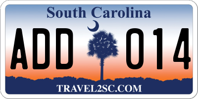 SC license plate ADD014