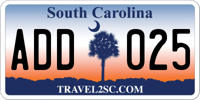 SC license plate ADD025