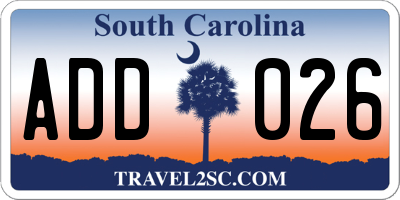 SC license plate ADD026