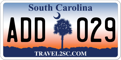 SC license plate ADD029