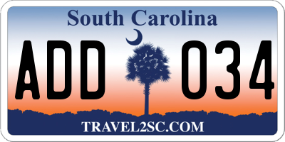 SC license plate ADD034
