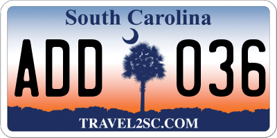 SC license plate ADD036