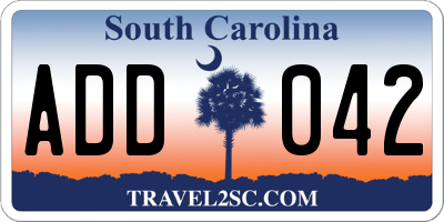 SC license plate ADD042
