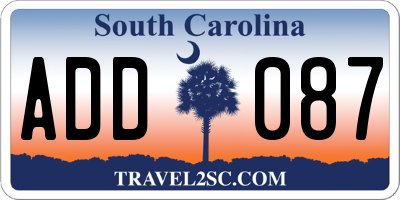 SC license plate ADD087