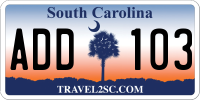 SC license plate ADD103