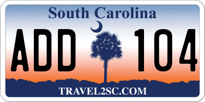 SC license plate ADD104