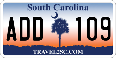 SC license plate ADD109