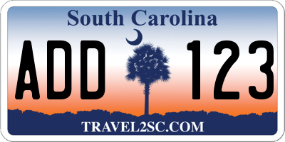 SC license plate ADD123