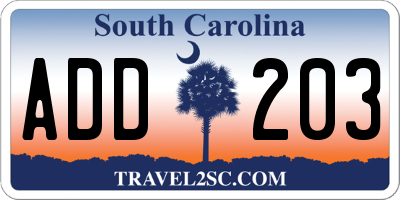 SC license plate ADD203