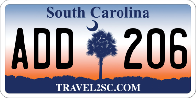 SC license plate ADD206