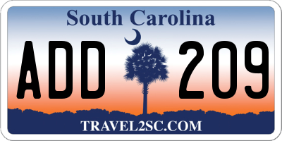 SC license plate ADD209