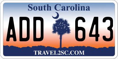SC license plate ADD643