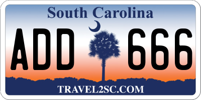 SC license plate ADD666