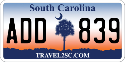 SC license plate ADD839