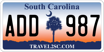 SC license plate ADD987