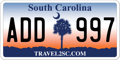 SC license plate ADD997