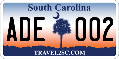 SC license plate ADE002