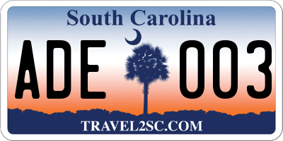 SC license plate ADE003