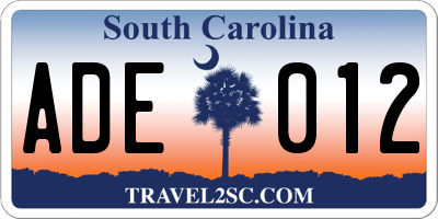 SC license plate ADE012