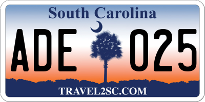 SC license plate ADE025