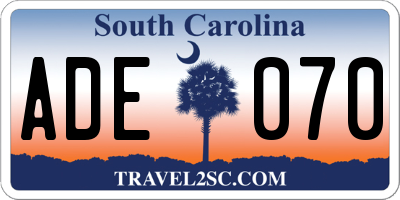 SC license plate ADE070