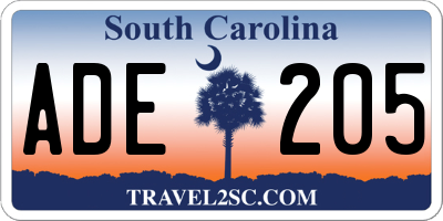 SC license plate ADE205