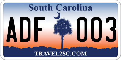 SC license plate ADF003
