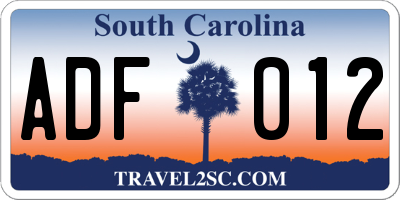 SC license plate ADF012