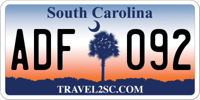 SC license plate ADF092