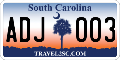 SC license plate ADJ003