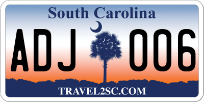 SC license plate ADJ006
