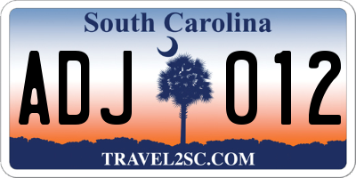 SC license plate ADJ012