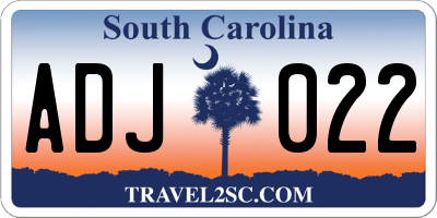 SC license plate ADJ022